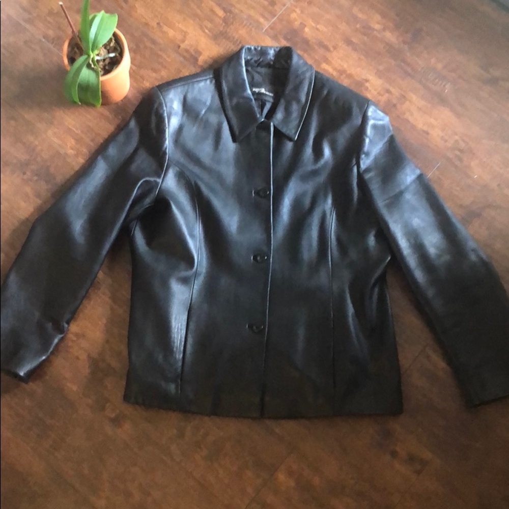 Vintage Black Leather Jacket XL Valerie Stevens